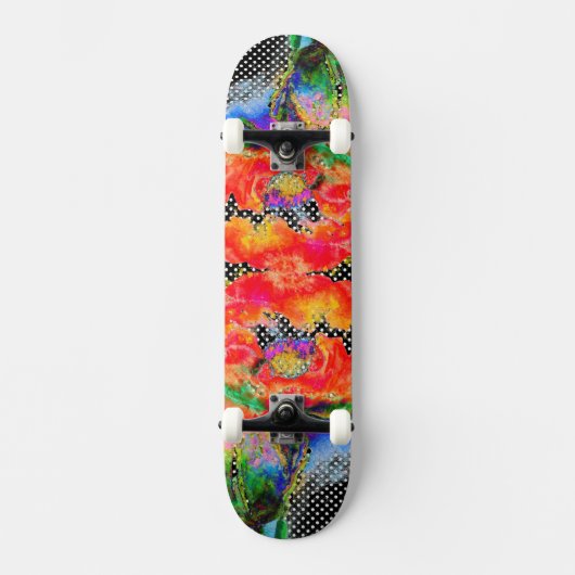 Roter Mohnblume, Schwarz-Weiß-Punkt Skateboard (Vorderseite)