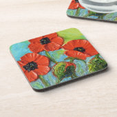 Roter Mohnblumen-Untersetzer Untersetzer (Linke Seite)
