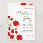 Roter Mohnblütenbrunch am Tag der Mutter Einladung (Vorne/Hinten)