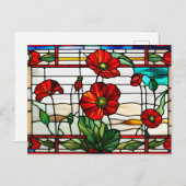 Roter Mohnblütengarten Gesteinigtes Glas Postkarte (Vorne/Hinten)