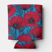 Roter Mohngarten auf blau Dosenkühler (Rückseite)