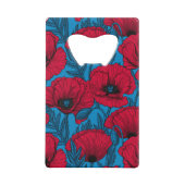 Roter Mohngarten auf blau Geldbeutel Flaschenöffner (Rückseite)