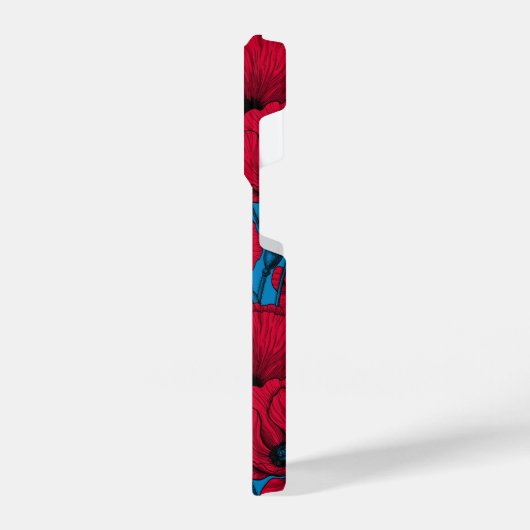 Roter Mohngarten auf blau iPhone Hülle (Linke Seite)