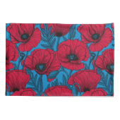 Roter Mohngarten auf blau Kissenbezug (Rückseite)