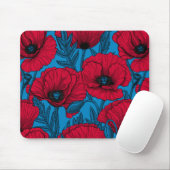 Roter Mohngarten auf blau Mousepad (Mit Mouse)
