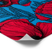 Roter Mohngarten auf blau Poster (Ecke)