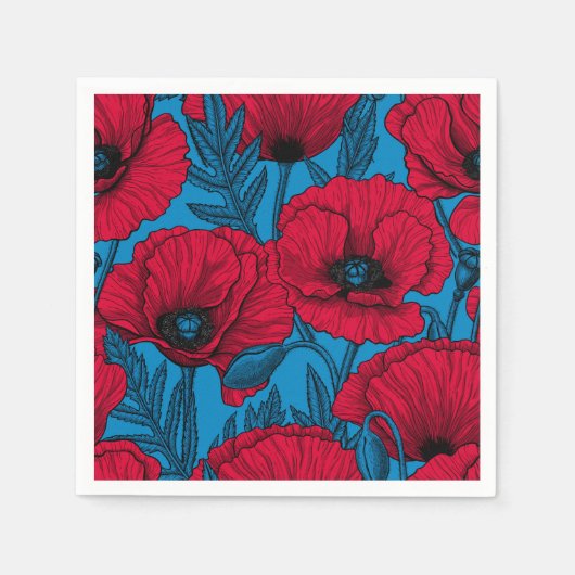 Roter Mohngarten auf blau Serviette (Vorderseite)