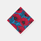 Roter Mohngarten auf blau Serviette (Ecke)