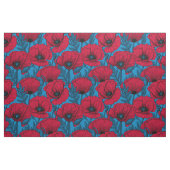 Roter Mohngarten auf blau Stoff (Yard (91,4 cm))