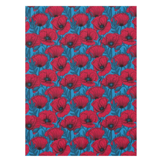 Roter Mohngarten auf blau Tischdecke (Vorderseite)