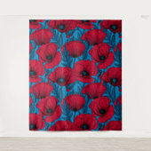 Roter Mohngarten auf blau Wandteppich (Vorderseite)