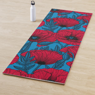 Roter Mohngarten auf blau Yogamatte