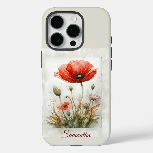Roter Mohngarten Blume Individuelle Name Case-Mate iPhone Hülle (Rückseite)