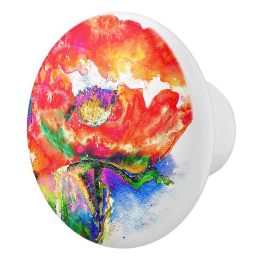 Roter Mohnklassiker mit roter Blüte Keramikknauf (Rechts)