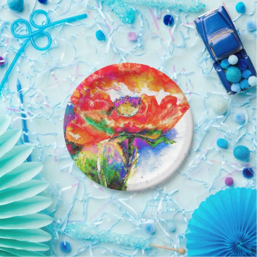 Roter Mohnklassiker mit roter Blüte Pappteller (Party)