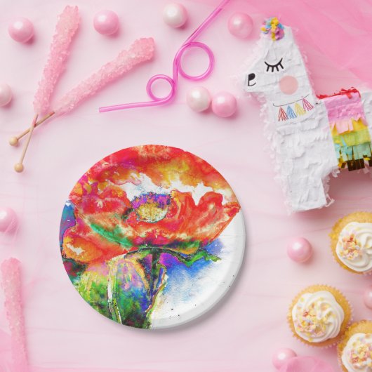 Roter Mohnklassiker mit roter Blüte Pappteller (Party)