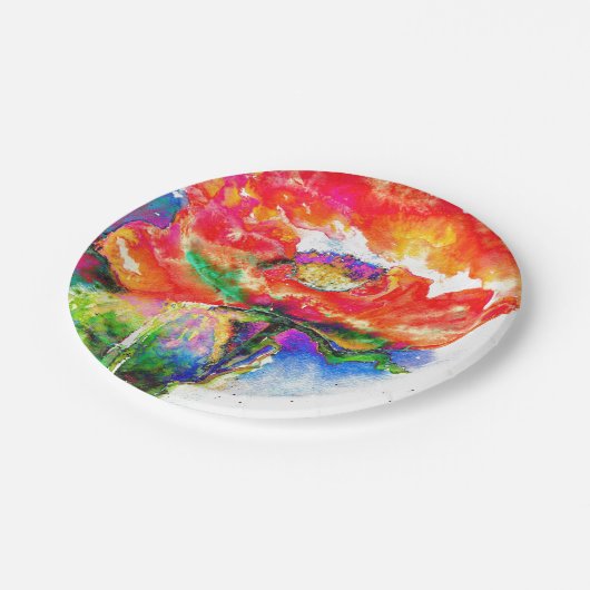 Roter Mohnklassiker mit roter Blüte Pappteller (Schrägansicht)