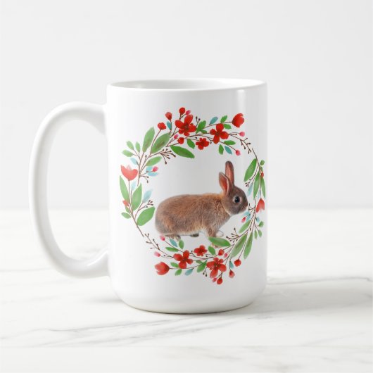 Roter Mohnkranz mit Kaninchen / Federstil Kaffeetasse (Links)