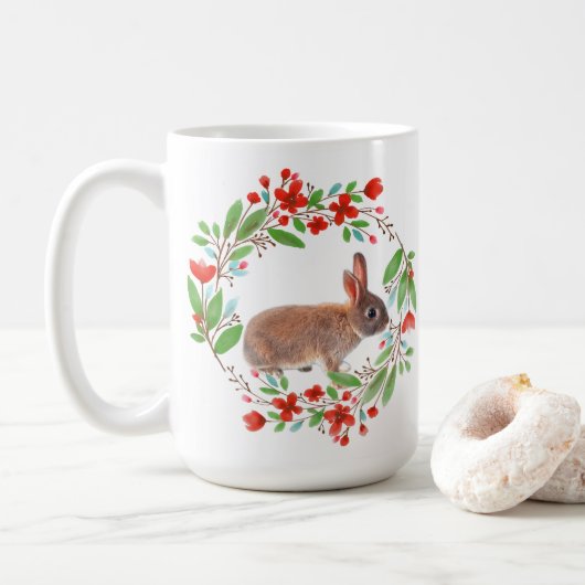 Roter Mohnkranz mit Kaninchen / Frühlingsstil Kaffeetasse (Mit Donut)