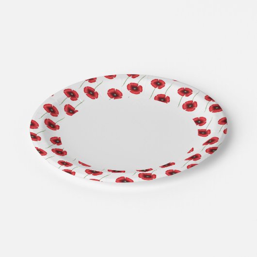Roter Mohnmuster Buffet Party Papierplatte Pappteller (Schrägansicht)
