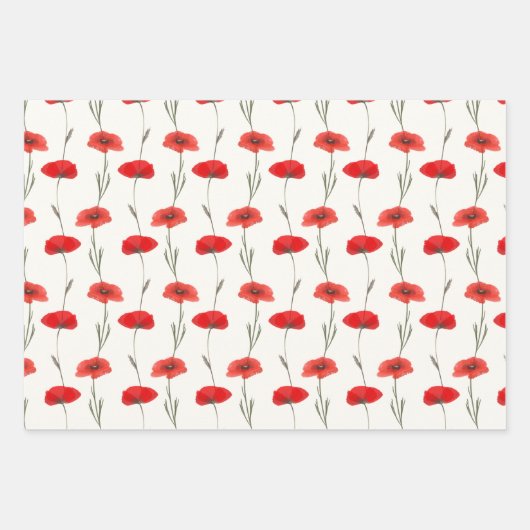 Roter Mohnstreifen mit Pastellgrün und Rosa Geschenkpapier Set (Vorderseite 3)