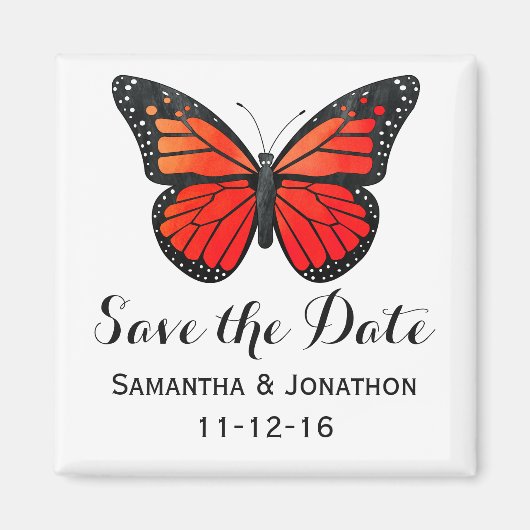Roter Monarch Butterfly Hochzeit rettet das Datum Magnet (Vorne)