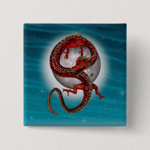 Roter Mond-Drache Himmels-Fantasy-Kunst Button