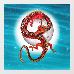 Roter Mond-Drache Himmels-Fantasy-Kunst Fensteraufkleber