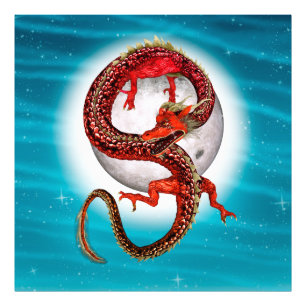 Roter Mond-Drache Himmels-Fantasy-Kunst Fotodruck