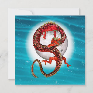 Roter Mond-Drache Himmels-Fantasy-Kunst Karte