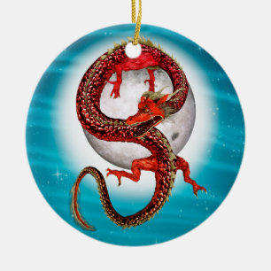 Roter Mond-Drache Himmels-Fantasy-Kunst Keramik Ornament