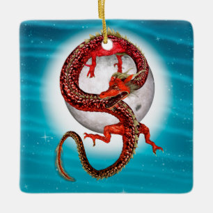 Roter Mond-Drache Himmels-Fantasy-Kunst Keramikornament