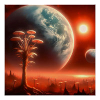 Roter Mond eines blauen Planeten