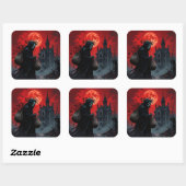 Roter Mond Halloween Quadratischer Aufkleber (Blatt)