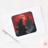 Roter Mond Halloween Quadratischer Aufkleber (Umschlag)