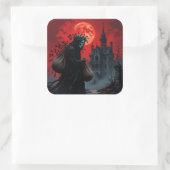 Roter Mond Halloween Quadratischer Aufkleber (Tasche)