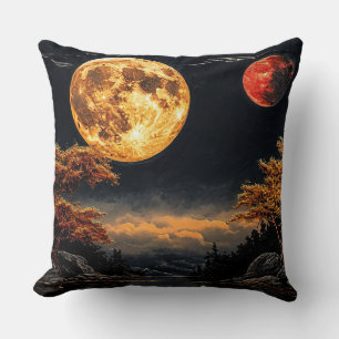 Roter Mond über einem See Kissen