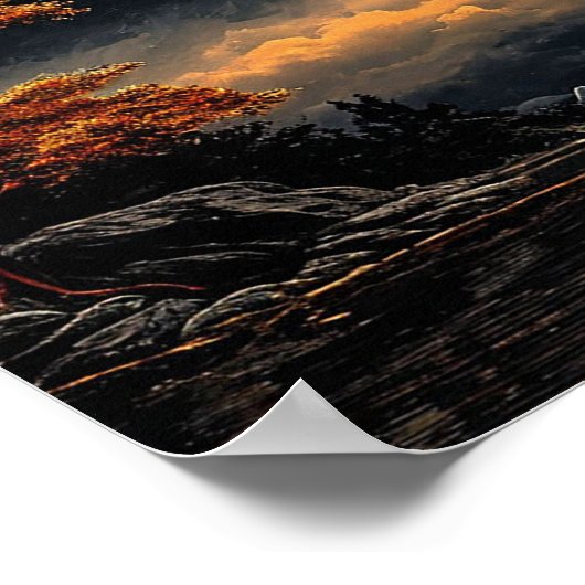 Roter Mond über einem See Poster (Ecke)