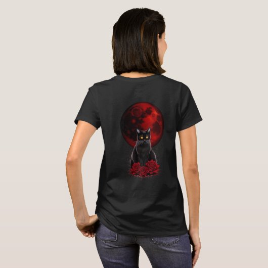 Roter Mond und Rücken Katzenhemd T-Shirt (Schwarz voll)