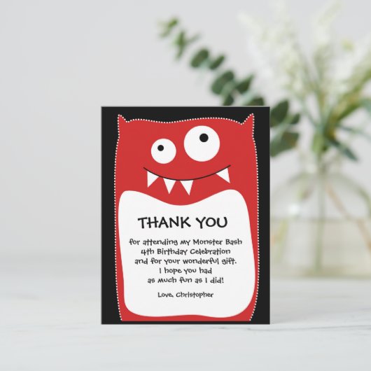 Roter Monster-heftiger Schlag danken Ihnen zu Dankeskarte (Stehend Vorderseite)