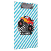 roter Monster-Lkw; karierte Flagge; blaue Streifen Klemmbrett (Rechts)