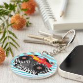 roter Monster-Lkw; karierte Flagge; blaue Streifen Schlüsselanhänger (Vorderseite rechts)