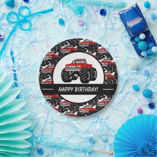 Roter Monster-LKW Pappteller (Party)