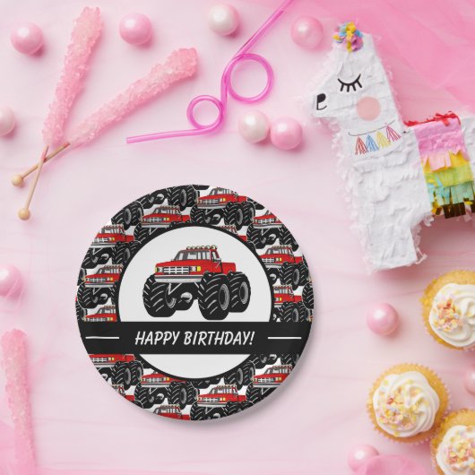 Roter Monster-LKW Pappteller (Party)