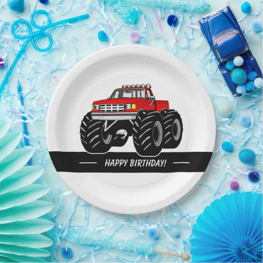 Roter Monster-LKW Pappteller (Party)