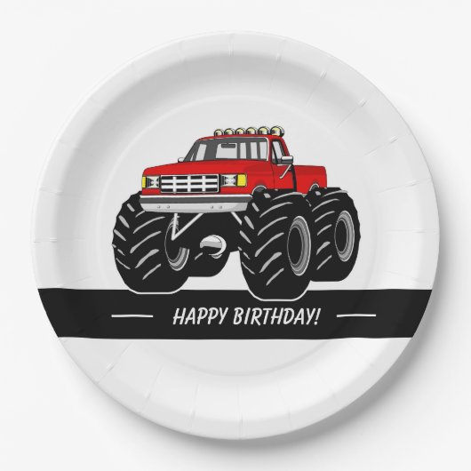 Roter Monster-LKW Pappteller (Vorderseite)