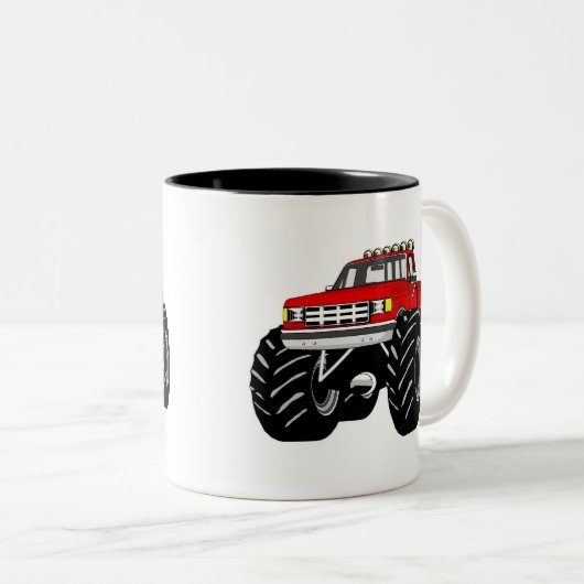 ROTER MONSTER-LKW ZWEIFARBIGE TASSE (VorderseiteRechts)