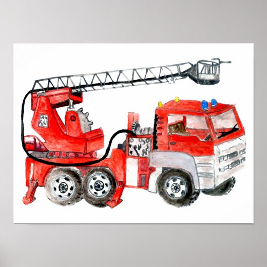 Roter Motor, Bild eines Feuerwehrwagens Poster (Vorne)