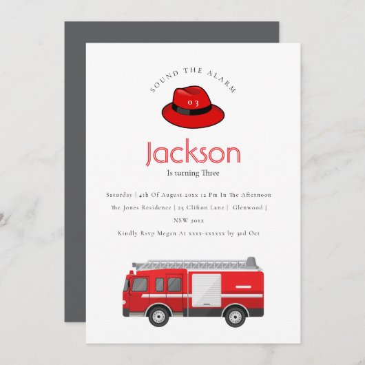 Roter Motor von Feuerwehrfahrzeugen Kinder jeden G Einladung (Vorne/Hinten)