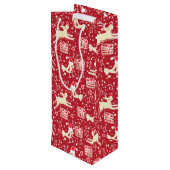Roter Musiker-Vogel & Rentiere Weihnachtsgeschenk- Geschenktüte Für Weinflaschen (Rückseite Schrägansicht)